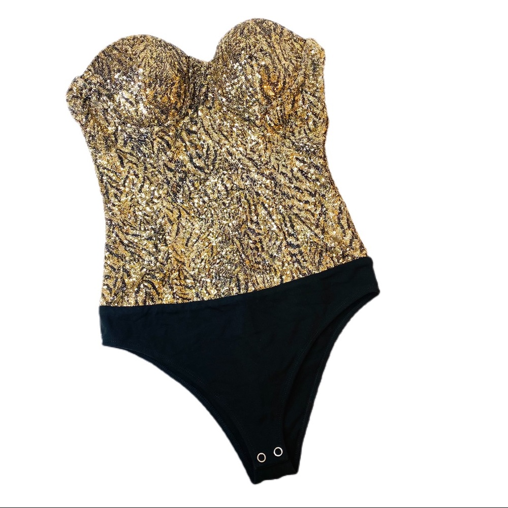 h:ours Sequin Strapless Bodysuit size Small